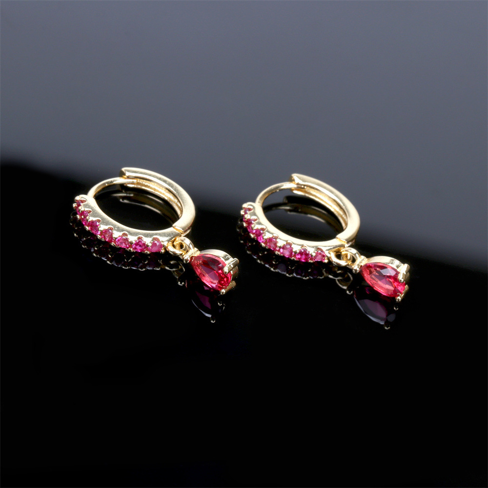 Copper Material Water Droplets Pattern Fashion Water Droplets Inlaid Zircon Copper Artificial Gemstones Copper Earrings