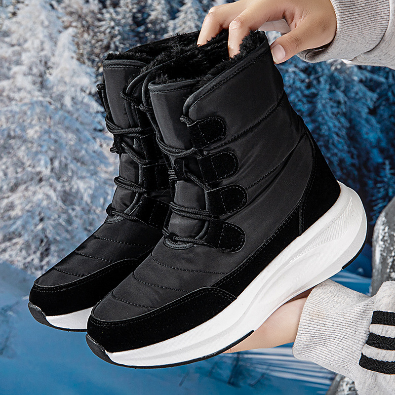 Cross-Border Women's Boots 2025 Autumn and Winter New Trendy Cotton Boots Outdoor High-Top Fleece-Lined Warm Thick-Soled Cotton Shoes Snow Boots for Women