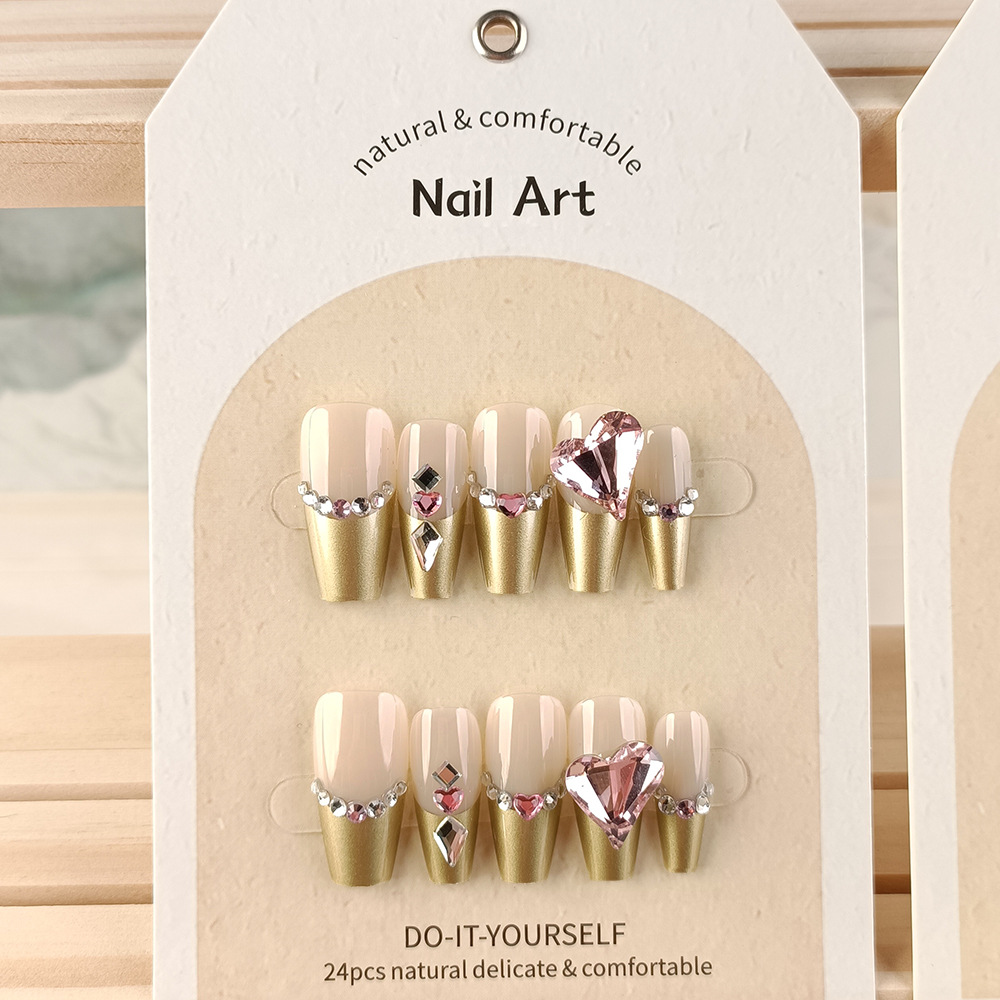 Arte de uñas con forma de corazón para el Día de San Valentín, estilo romántico de lujo ligero, uñas postizas de estilo francés, juego de 24 piezas de pegatinas para uñas. image 4