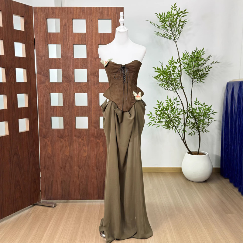 French-Style Niche Sexy Fishbone Corset Dress for Women, Wasteland Style Butterfly Birthday Party Elegant Gown Long Dress