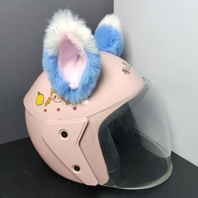 Ear Decoration Electric Vehicle – Motosiklet dəbilqələri - three-dimensional-sky-blue-and-white-pointed-cat-ears