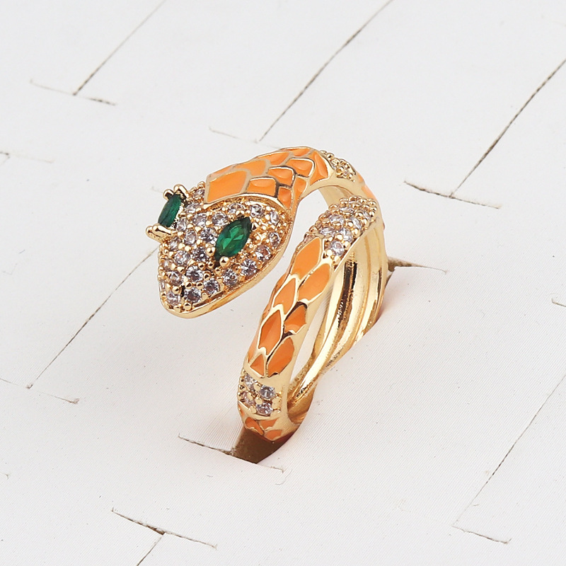 Fashion Snake Copper Open Ring Plating Zircon Copper Rings
