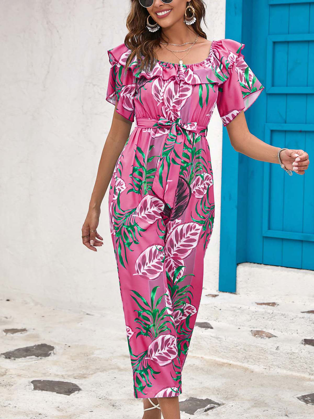 Women's Holiday Daily Vacation Flower Calf-Length Printing Jumpsuits display picture 33