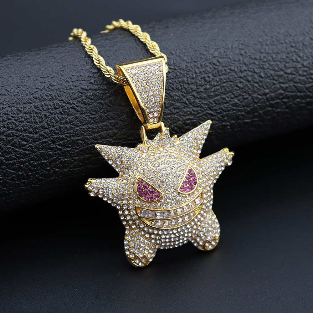 Personalidad europea y americana hiphop Pokemon elfo anime mascota elfo gungghost colgante de aleación collar de hip-hop