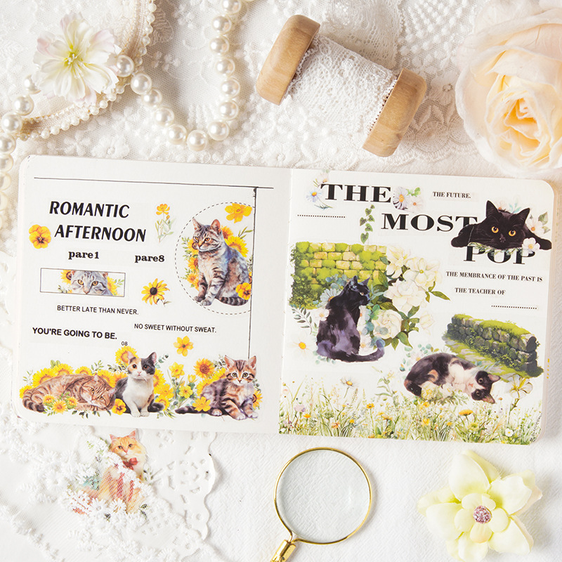 Encuentros de gatos lindos, lindas mascotas, lindas pegatinas de gatos, libros de mano, bricolaje, material de collage de teléfonos móviles, pegatinas de decoración de libros de mano de bricolaje