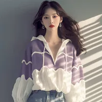 Осенний маленький дизайн фиолетовый худи, oversize, свободный крой