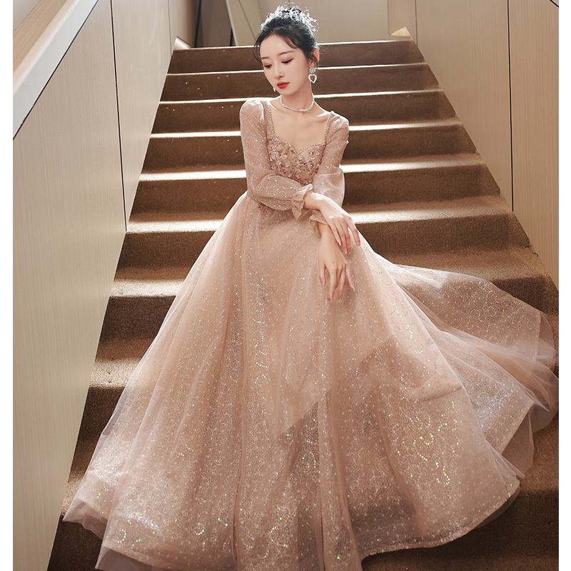 French-Style Evening Dress for Women 2025 New Luxury Niche Graduation Art Exam Tulle Dress Host Performance Slim-Fit Dress