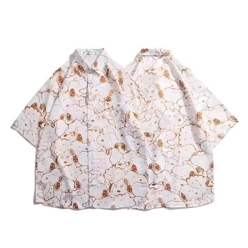 American Cartoon Snoopy Short-Sleeved Shirt for Women 2026 Summer Hong Kong Style Chic Retro Loose Versatile Casual Top