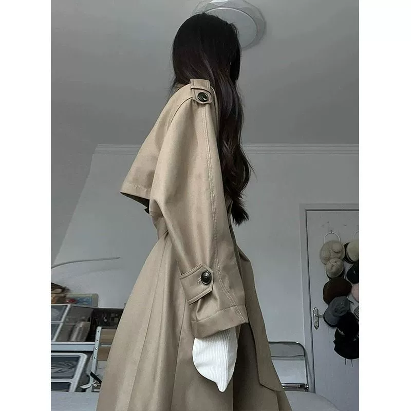 Осеннее trench coat, длинная модная куртка, городской стиль, середина длины