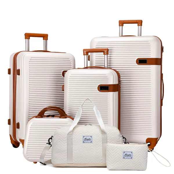 Six-Piece Set of Abs Trolley Suitcases with Explosion-Proof Zippers and Universal Wheels, Lightweight Travel Luggage Set