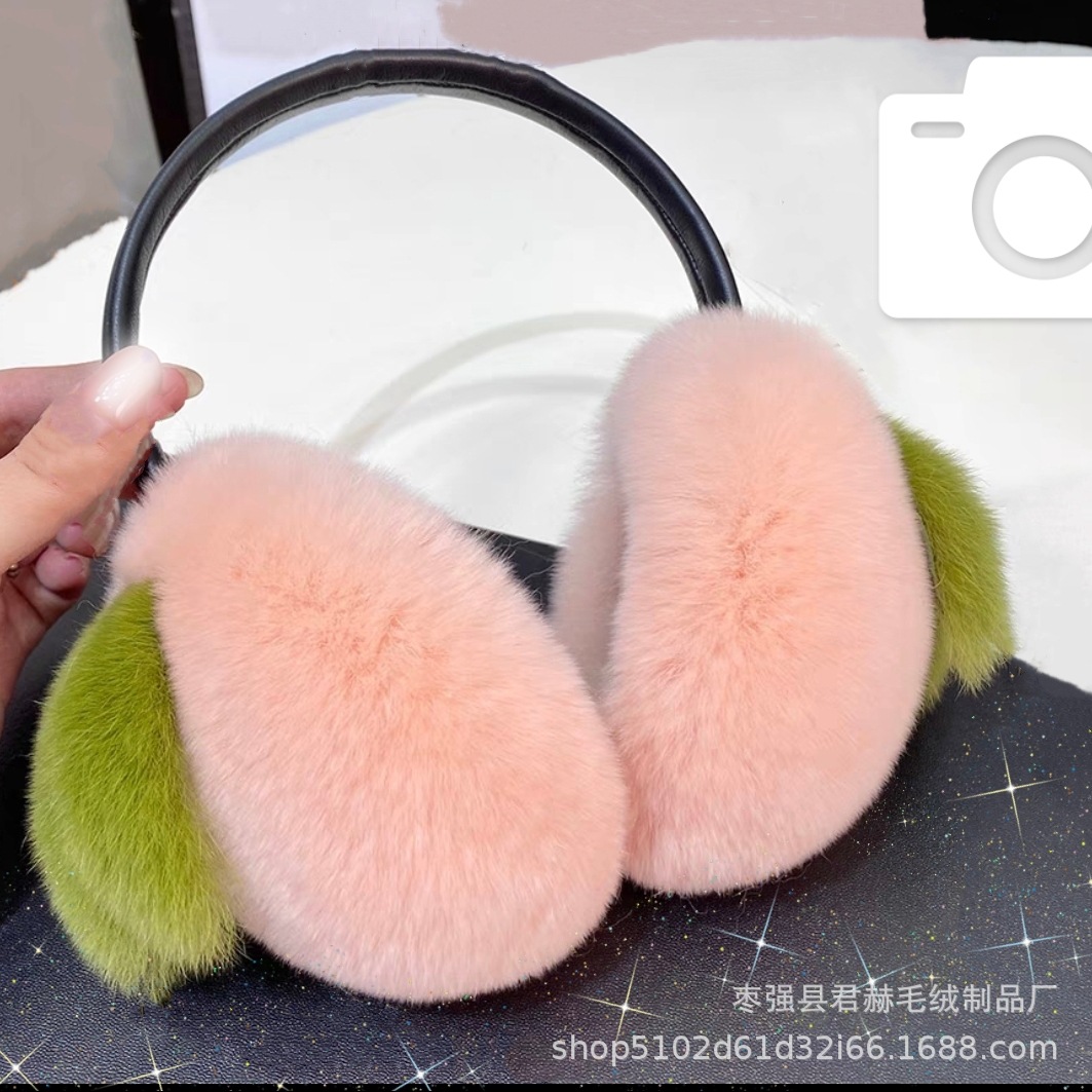 Real Rex conejo piel caqui orejeras Corea del Sur lindo felpa orejeras invierno piel orejeras estirable