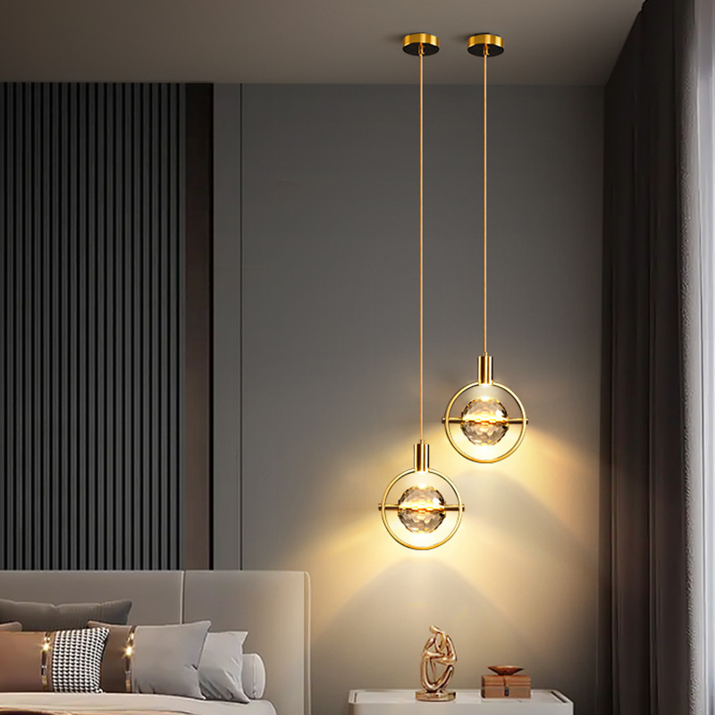 Bedside chandelier bedroom all-copper cr...