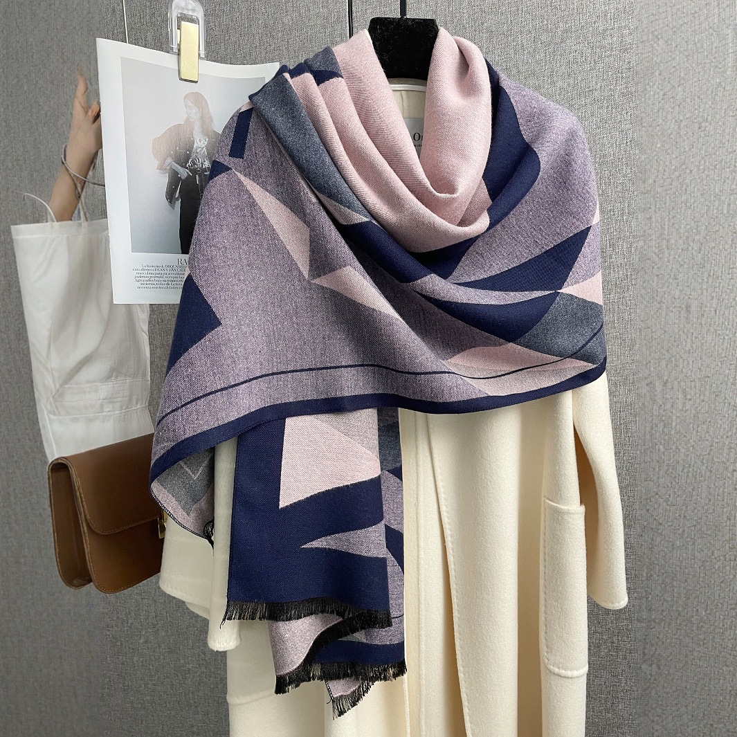 새로운 한국 스타일 가을과 겨울 패션 기하학적 두꺼운 모조 캐시미어 따뜻한 다재다능한 사무실 숄 스카프 양면 듀얼 유즈