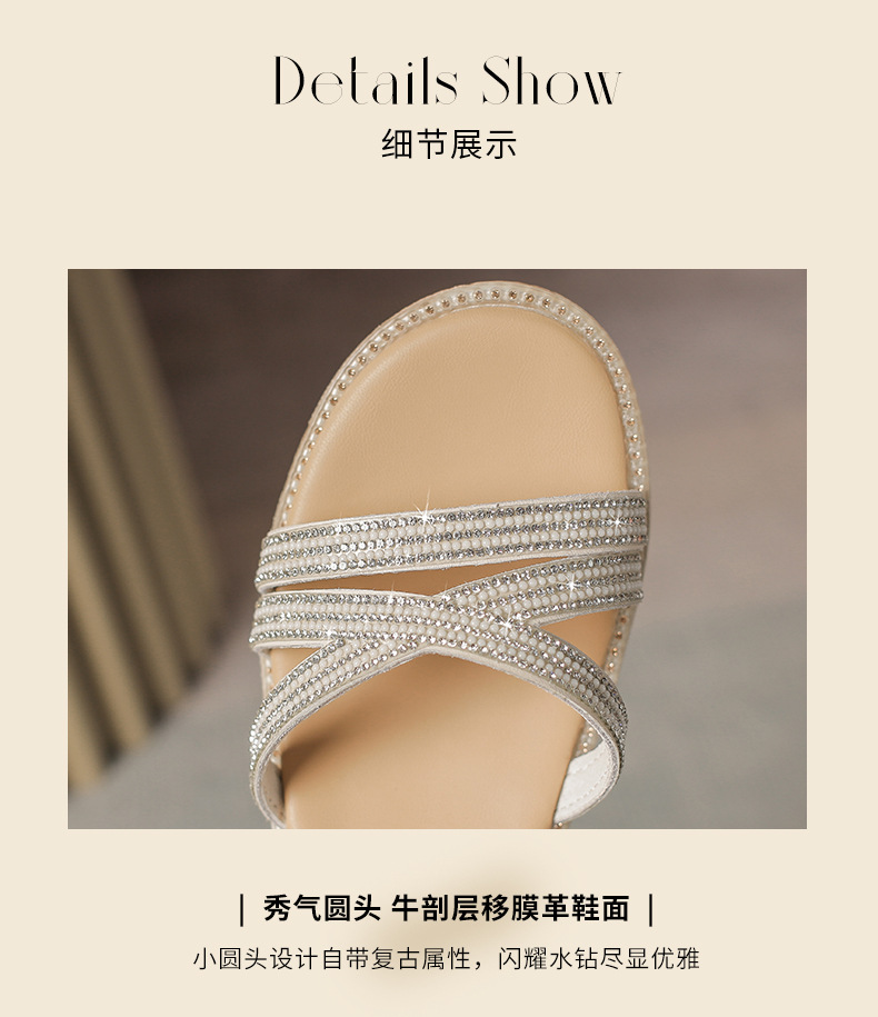 Sandal cao gót nữ đính đá phong cách cổ tích, gót xuồng 6.5 cm — M596 màu sâm panh chi tiết 9