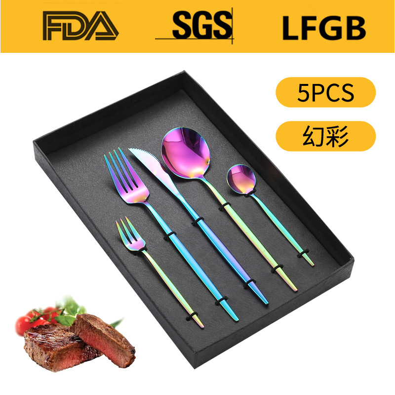 Portugal cuatro piezas principales caja de regalo comida occidental cuchillo, tenedor y cuchara traje Amazon vajilla de acero inoxidable 4/5 piezas traje