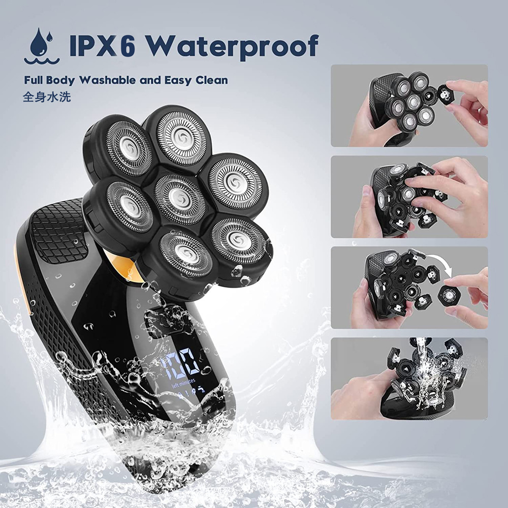 Cross-border 7D máquina de afeitar eléctrica calva de autoservicio cortapelos recargable de afeitar cuchillo de la barba de los hombres cabeza de afeitar portátil