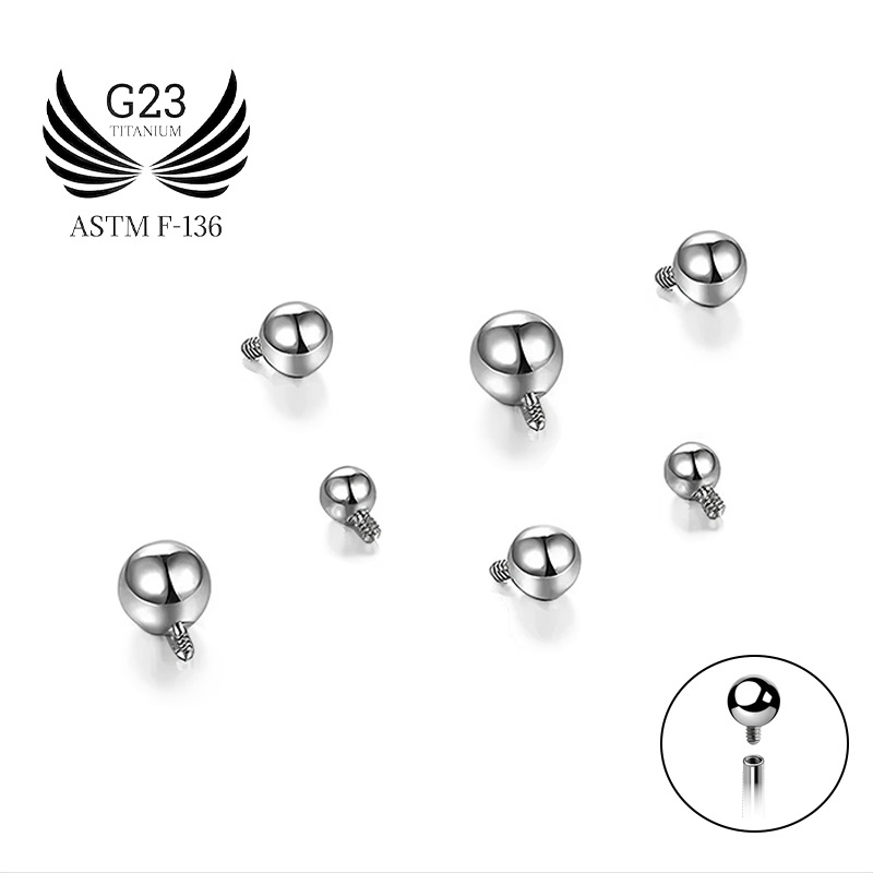 F136钛合金外牙圆球替换球外螺纹穿刺饰品配件耳钉替换头唇钉舌钉