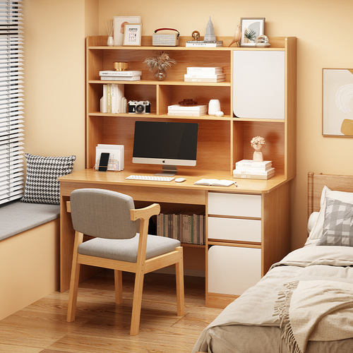 Desk and bookcase integrated desktop computer table student home study table and chair combination simple bedroom office workbench
