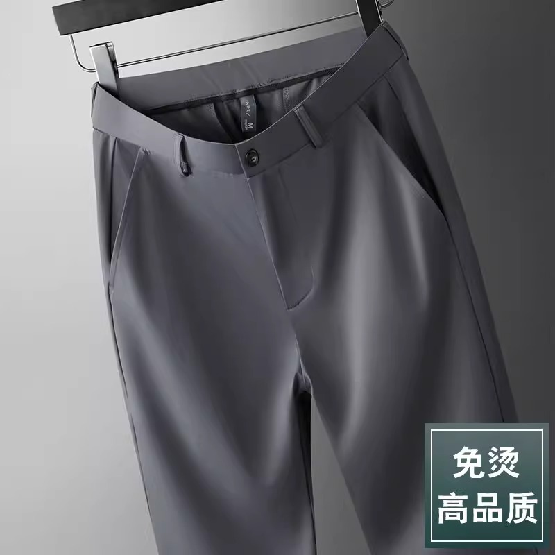 Pantalones de hombre de pelo liso de fábrica, pantalones largos casuales de hombre de color sólido de nuevo estilo de verano, pantalones de negocios, rectos sueltos, papá a través