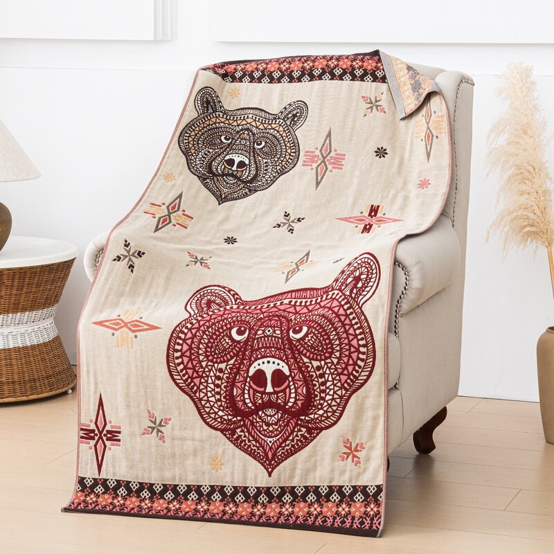 Cross-Border Amazon Cotton Four-Layer Yarn-Dyed Jacquard Gauze Shawl Blanket Exotic Style Plus Large Bath Towel Manufacturer Wholesale