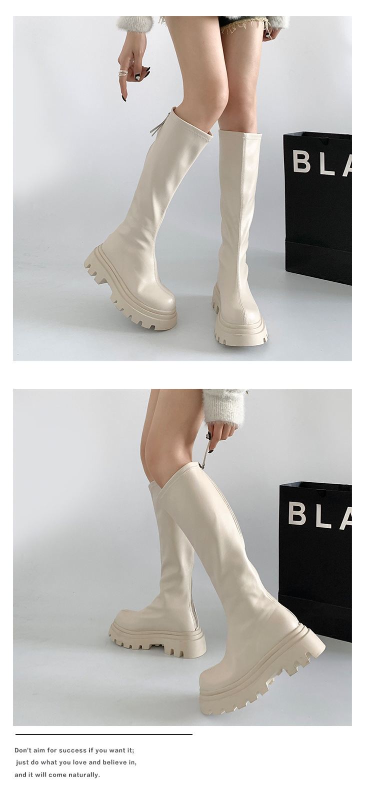 Bottes hautes noires polyvalentes à semelle épaisse, montantes, pour femmes, collection été 2025, style allongeant la silhouette, idéales pour l'équitation._voghion.com