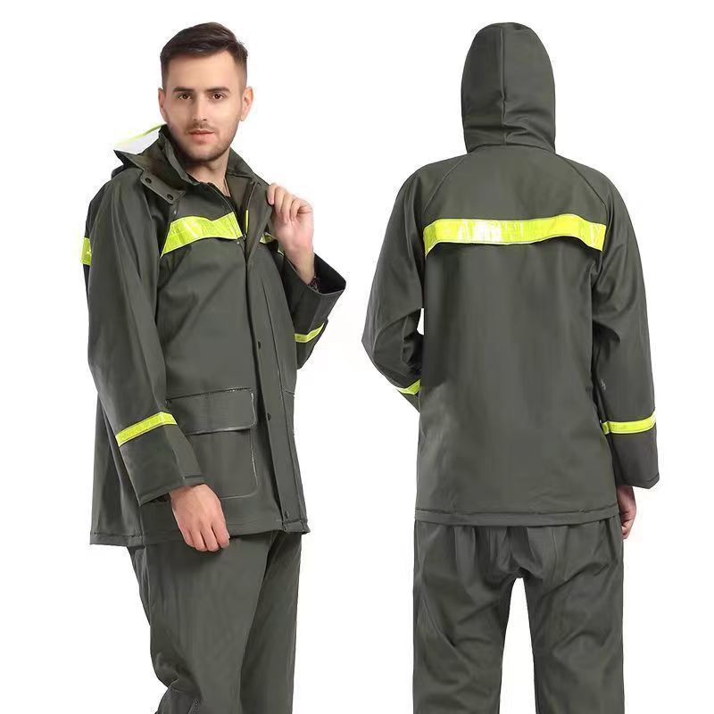 Two-Piece Raincoat and Rain Pants Set, Full-Body Heavy-Duty Rainstorm Protection, Reflective, Cycling, Outdoor, Duty, Flood Control, Adult Poncho