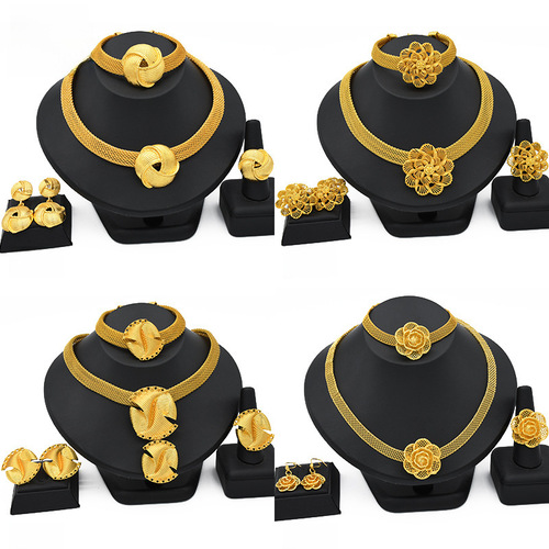 Bestselling European and American jewelry set necklace bracelet earrings ring Vietnamese sand gold women's jewelry set wholesale