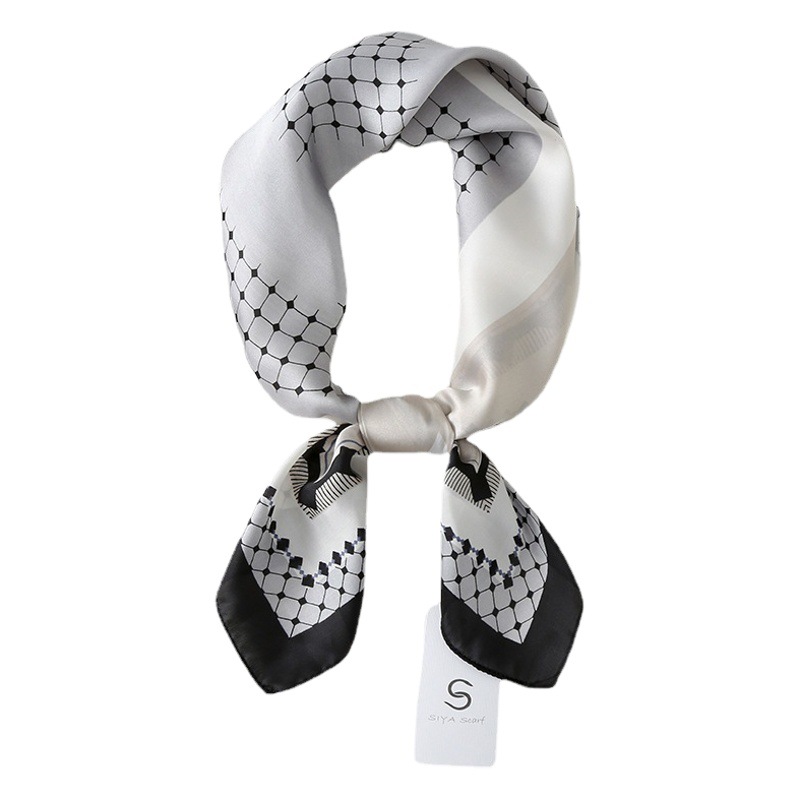Corea del Sur simple color geométrico a Juego Satén impreso bufanda 70cm seda artificial decorativa bufanda multifuncional pelo lazo cinta