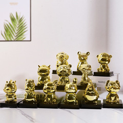 Ceramic Gold-plated Twelve Zodiac Animal Teacup Pet Creative Cute Cartoon Car Shelf Ornament Tea Toy Tea Table Home Decor