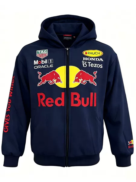 Redbull Red Bull F1 Racing Suit Embroidered Cardigan Hooded Sweatshirt Retro American Motorcycle Riding Jacket Custom-Made
