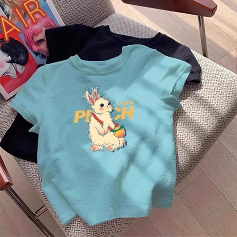 Summer New Slim-Fit Lake Blue Regular Shoulder Short-Sleeve T-Shirt for Women, Pure Cotton, Slimming, Fashionable European-Style Top Summer New Slim-Fit Lake Blue Regular Shoulder Short-Sleeve T-Shirt for Women, Pure Cotton, Slimming, Fashionable European-Style Top