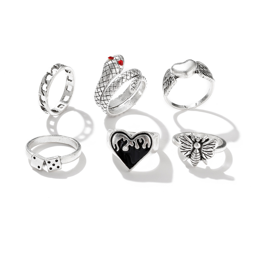 Juego De 7 Piezas Corazón Mariposa Abeja Girasol Conjunto De Anillos display picture 4