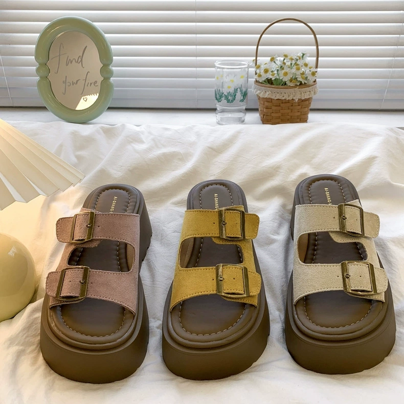 25 новых летних модных сандалий Boken на толстой подошве, универсальные пляжные сандалии на высоком каблуке с пряжкой в ​​стиле ретро