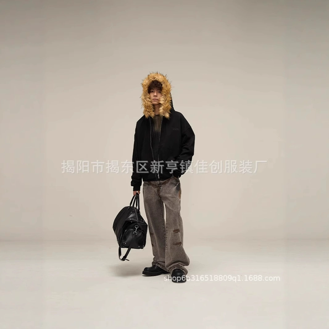 Мужская толстовка с длинным рукавом, свободного кроя, в американском ретро стиле, осенне-зимняя коллекция 2025 года, модная повседневная куртка