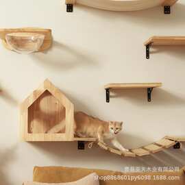 跨境木质猫爬架壁挂式猫桥宠物玩具猫咪攀登架楼梯墙壁猫吊床爬架