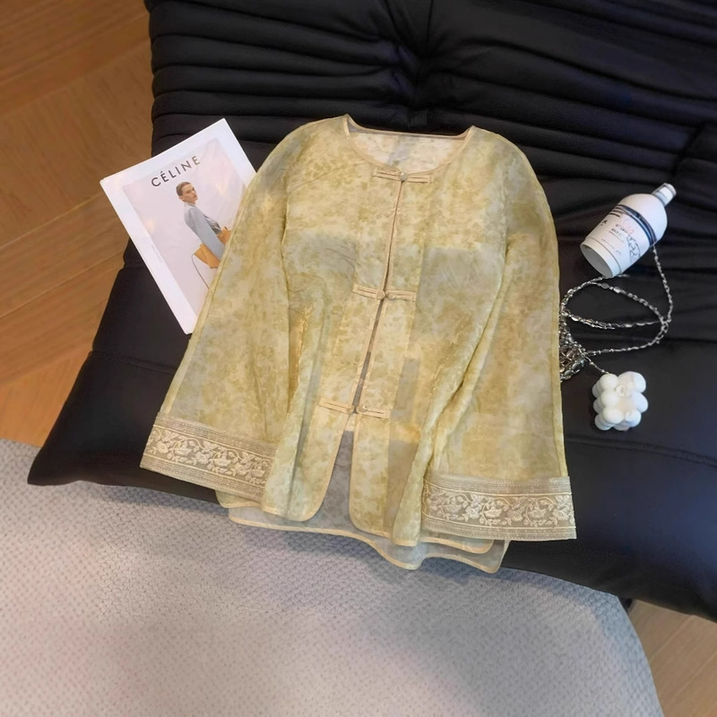 European New Chinese-style Organza Embroidered Coat Women's Spring New High-end Crewneck National Style Gentle Elegant Top