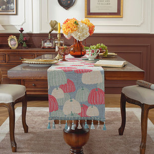 Luxury and High-End Table Runner New Chinese Style Red Tea Flag Cross-Border American Retro Tassel Long Strip Dining Flag