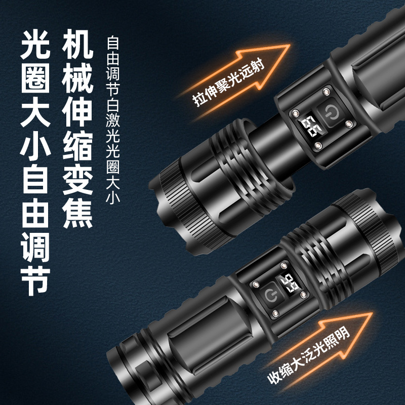 Lintera de luz brillante multifuncional al aire libre zoom ultra brillante de larga duración de la antorcha láser blanco carga linterna iluminación