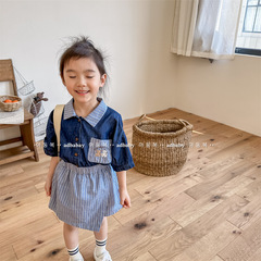 2024 new children's clothing summer products Children's summer clothing Korean style denim short-sleeved shirts boys and girls shirts 123256