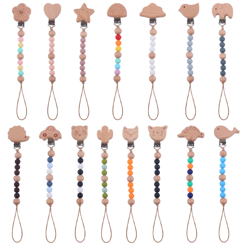 Suministros para bebés de dibujos animados animal de haya chupete clip calmante bebé DIY cuentas de silicona mordedura molar chupete cadena