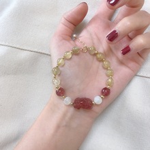 雛靈黃發晶草莓晶貔貅手鏈 白月光 時尚14K包金手鏈 禮物飾品批發