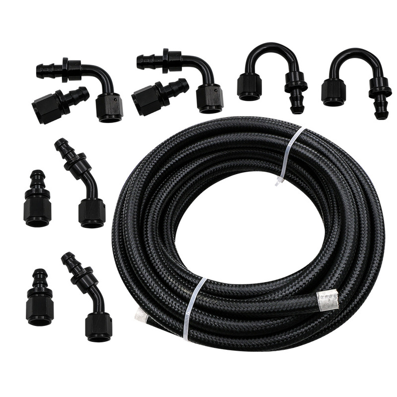 Car Modification Braided Oil Fuel Line 20 Feet 6an Push-Lock Connector Hose Kit 10 Pieces Black