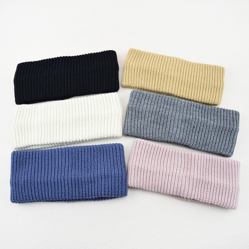 Eurasian Plain Color Bow Headband Knitted Wool Thread Headband Vertical Groove Embossed Hair Accessory Face Wash Korean Version Simple Hair Pinch Head Cover