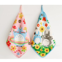 儿童挂绳纱布毛圈无捻纱柔软吸水卡通动物园印花小毛巾中方巾批发