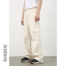 nirben牛仔|多口袋彩色半松紧腰休闲工装牛仔裤男宽松直筒阔腿潮