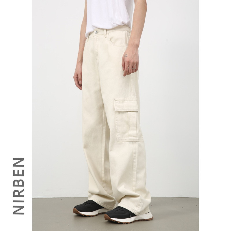 Nirben Denim | Multi-Pocket Color Semi-elastic Waist Casual Workwear Jeans Men's Loose Straight Wide Leg Trendy