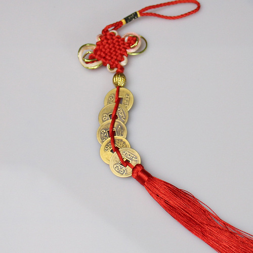 Brass Five Emperors Money Chinese Knot Tassel Rope Door-to-Door Pressure Threshold Rope Pendant Transfer Recruiting Rice to Carry Copper Coins