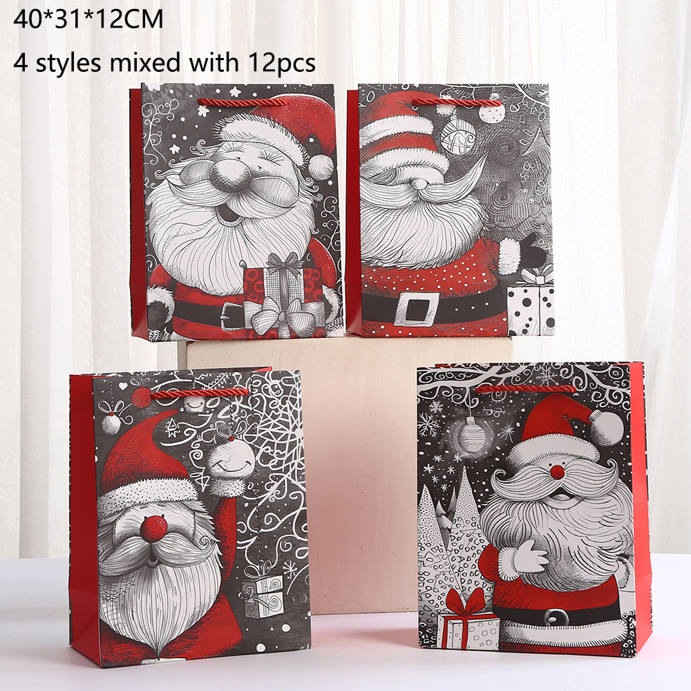 跨境120克白卡圣诞老人印花手提袋节日主题商场购物袋礼品袋