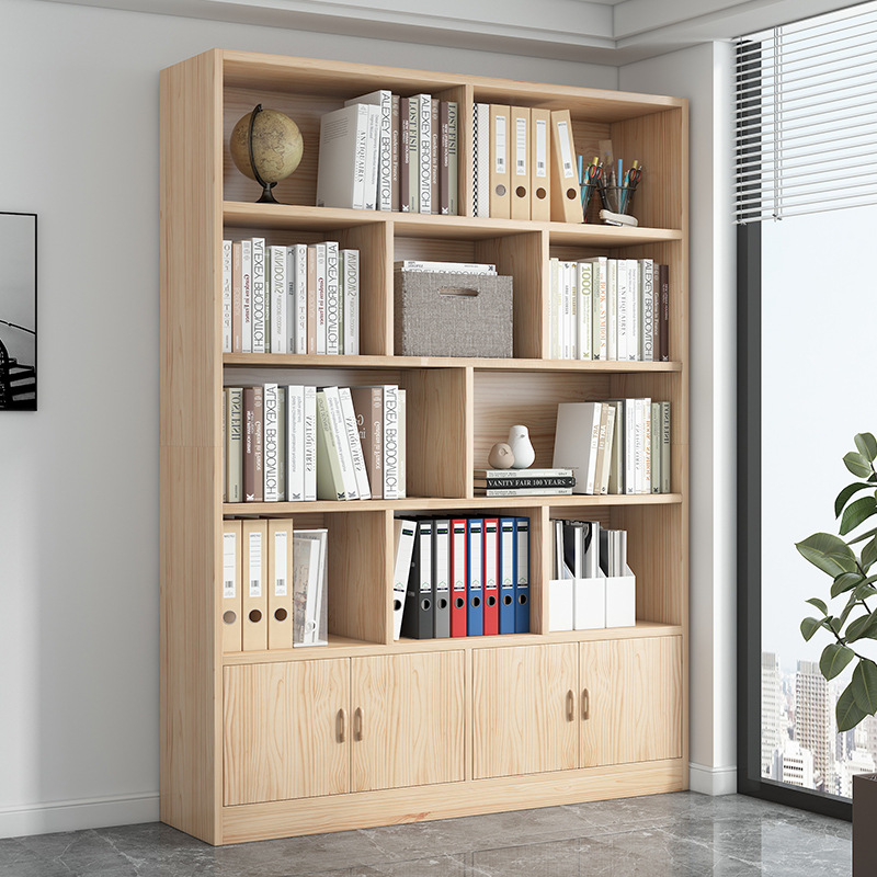 Solid Wood File Cabinet Office Wall-Mounted Document Storage Cabinet Durable with Doors Storage Cabinet Layered Shelf Display Cabinet