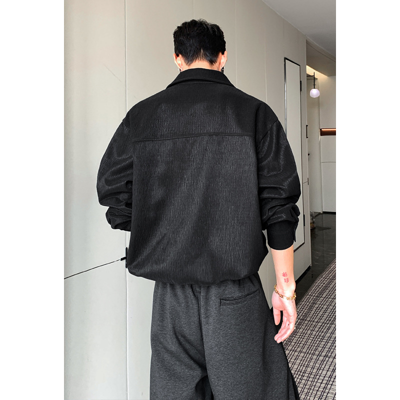 Textured White Long-sleeve Shirt For Men, 2026 Spring Collection, High-end Feel, Loose-fitting, Collared, Plus-size Top_voghion.com